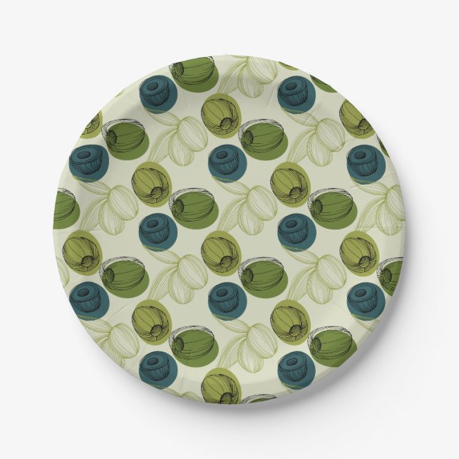 Green Olive Sketch Drawing Pattern Kitchen Paper Plate (Front)