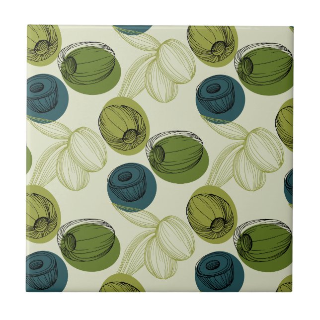 Green Olive Sketch Drawing Pattern Kitchen Tile (Front)