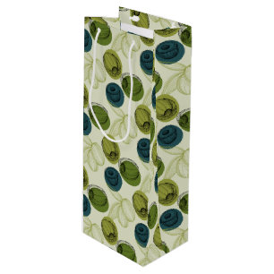 Green Olive Sketch Drawing Pattern Kitchen Wine Gift Bag