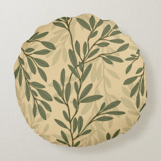 Green Olive Tree Branch Mediterranean Pattern Round Cushion