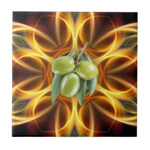 Green Olives ~ 0308 ~ Gold Russet Background ~ Tile