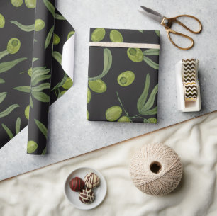 Green Olives and Leaves   Wrapping Paper