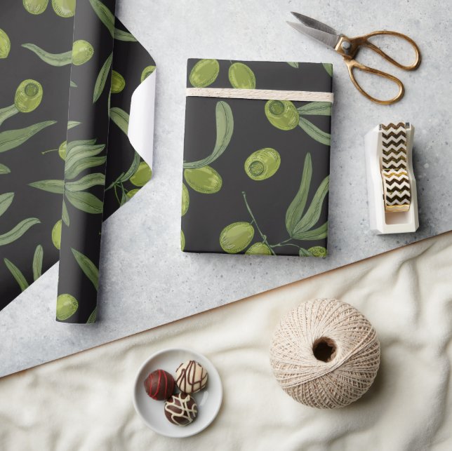 Green Olives and Leaves   Wrapping Paper (Crafts)