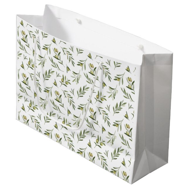 Green Olives Watercolor Large Gift Bag (Front Angled)