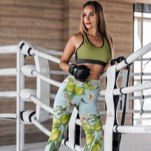 Green Olives White Floral Patterned | Leggings