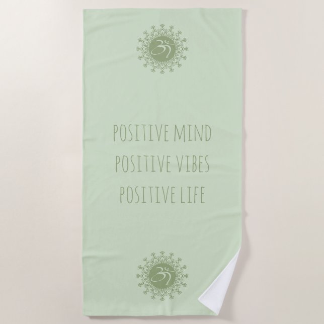 Green Om & Mandala Positive Mind Vibes & Life Beach Towel (Front)