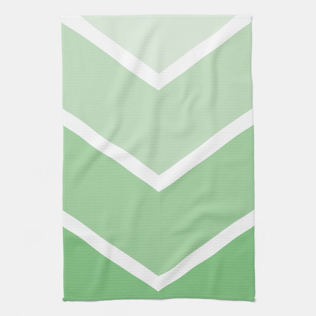 Green Ombré Chevron Stripes Tea Towel (Vertical)