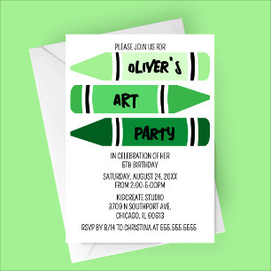 Green Ombre Crayons Art Birthday Party Invitation