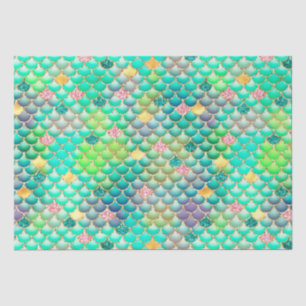 Green Ombre Foil & Gold Glitter Mermaid Scales Tissue Paper