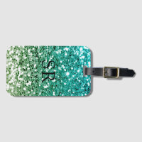  Green Ombre Glitter Effect Monogram Initials