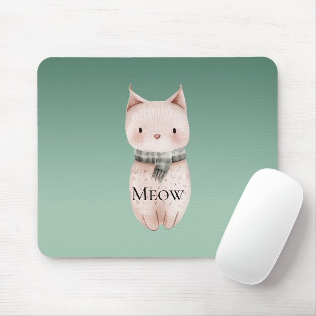 Green Ombre Pink Cat Mouse Pad (With Mouse)