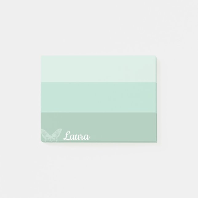 Green Ombre Striped Butterfly Personalised Post-it Notes (Front)