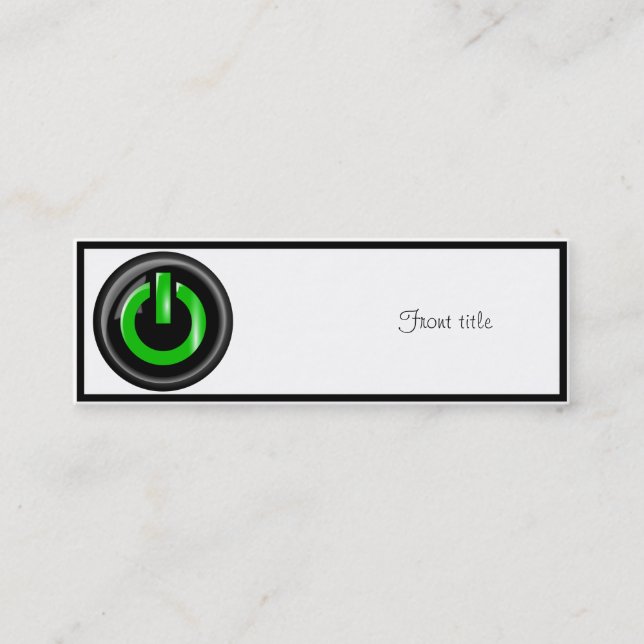 " Green On " Black Power Button Mini Business Card (Front)