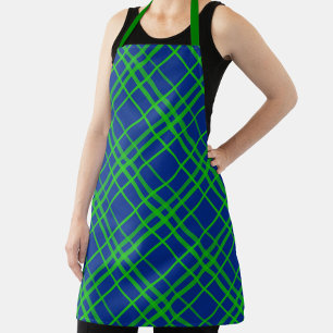 Green On Blue Tartan Plaid Pattern Design Apron