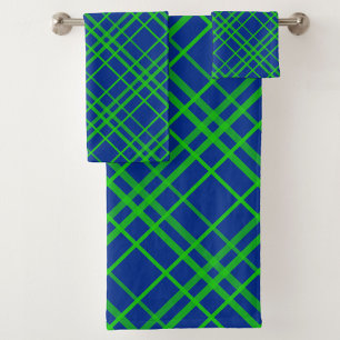 Green On Blue Tartan Plaid Pattern Design Bath Towel Set