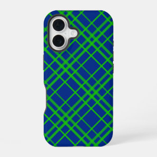 Green On Blue Tartan Plaid Pattern Design iPhone 16 Case