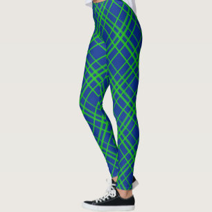 Green On Blue Tartan Plaid Pattern Design  Leggings