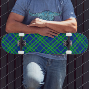 Green On Blue Tartan Plaid Pattern Design Skateboard