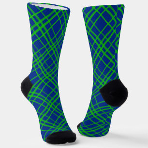 Green On Blue Tartan Plaid Pattern Design Socks