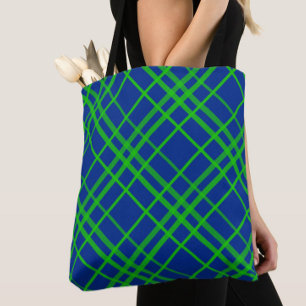Green On Blue Tartan Plaid Pattern Design Tote Bag