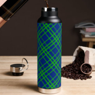 Green On Blue Tartan Plaid Pattern Design Water Bottle