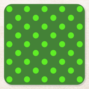 Green On Dark Green Polka Dots Pattern Design Square Paper Coaster
