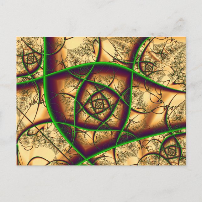 Green On Gold Fractal Fine Art Postcard (Front)
