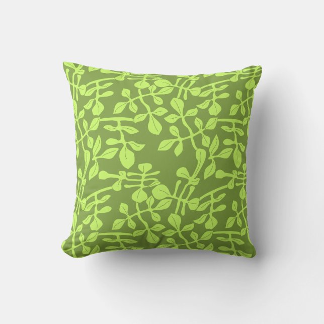 Green on Green Leaf Design Throw Pillow (Front)