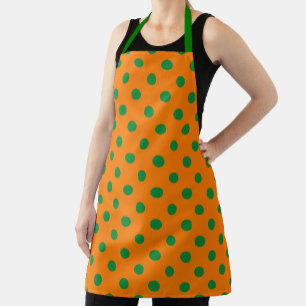 Green On Orange Polka Dots Pattern Design  Apron