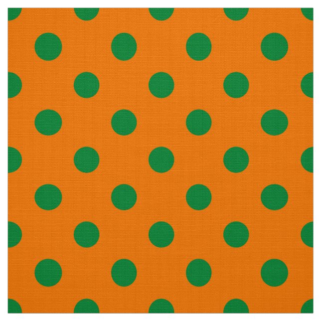 Green On Orange Polka Dots Pattern Design  Fabric (Swatch)