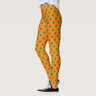 Green On Orange Polka Dots Pattern Design  Leggings