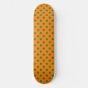 Green On Orange Polka Dots Pattern Design Skateboard