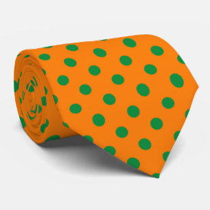 Green On Orange Polka Dots Pattern Design Tie