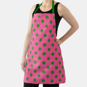 Green On Pink Polka Dots Pattern Design Apron