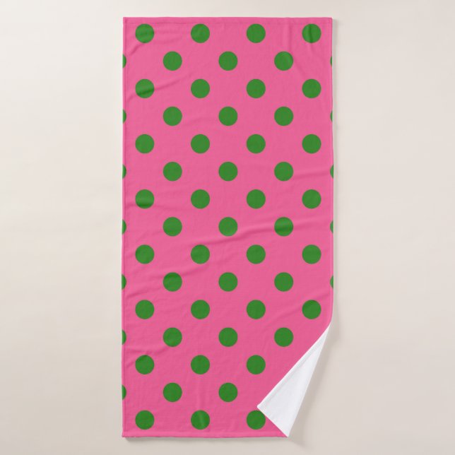 Green On Pink Polka Dots Pattern Design Bath Towel (Bath Towel)