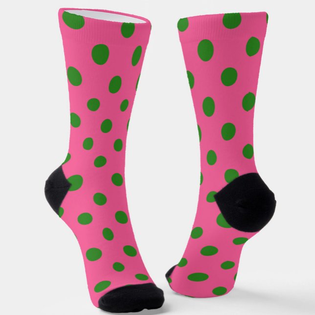 Green On Pink Polka Dots Pattern Design Socks (Creator Uploaded)