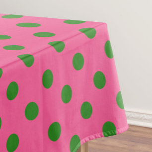 Green On Pink Polka Dots Pattern Design Tablecloth
