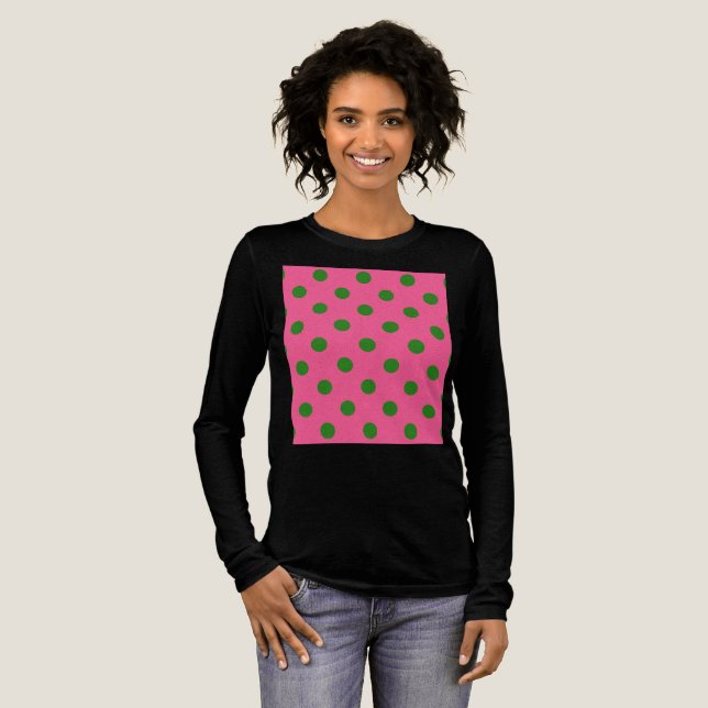 Green On Pink Polka Dots Pattern Design Tri-Blend Shirt (Full Front)