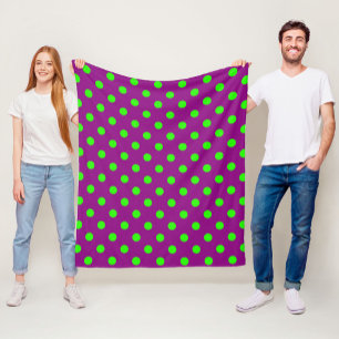 Green On Purple Polka Dots Pattern Design Fleece Blanket