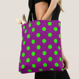 Green On Purple Polka Dots Pattern Design Tote Bag
