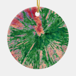 Green on Red and Orange Paintball Ceramic Tree Decoration