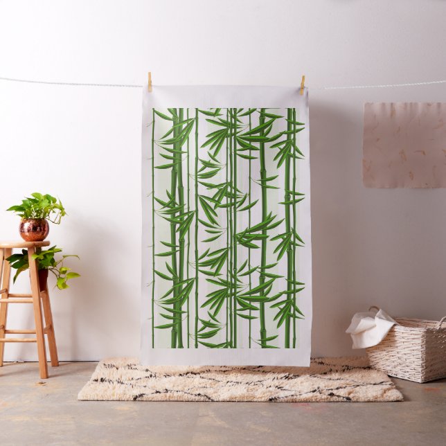 Green on white bamboo shoots pattern fabric (In Situ)