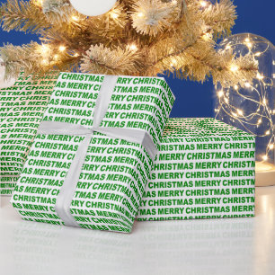 Green on White Christmas Typography Wrapping Paper