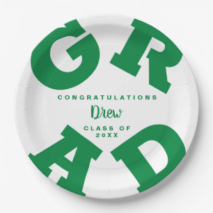 Green on White Customised Bold Grad Paper Plate
