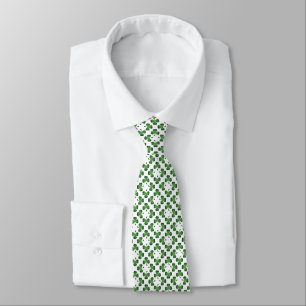 Green on White Lucky Shamrock Clover Design Tie