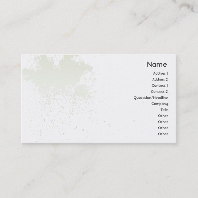 Green On White Splatter - Business Card (Front)