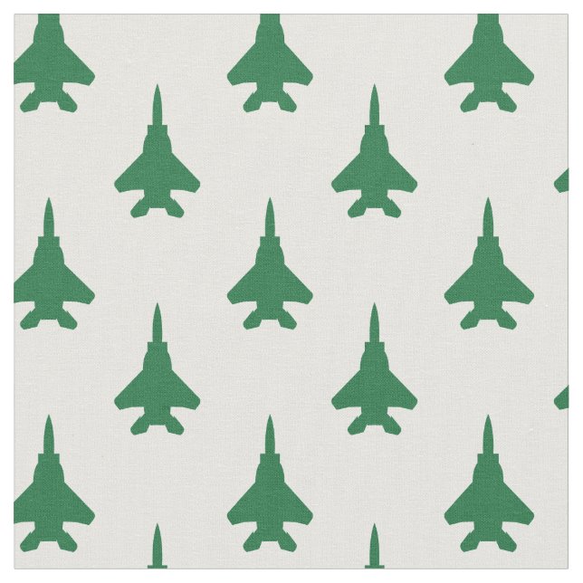 Green on White Strike Eagle Fighter Jet Pattern Fabric (Close Up)
