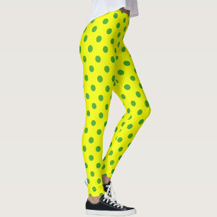 Green On Yellow Polka Dots Pattern Design Leggings