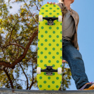 Green On Yellow Polka Dots Pattern Design Skateboard