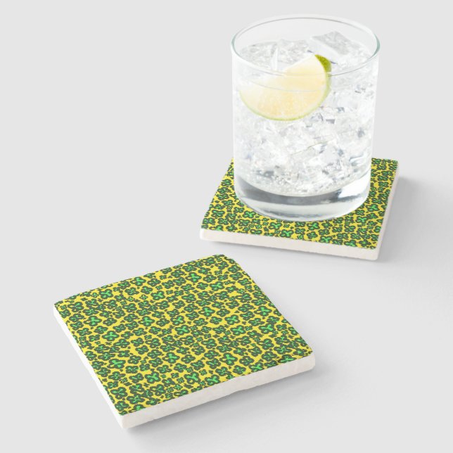 Green on Yellow Shamrock Shaped Leopard Stone Coaster (Side)